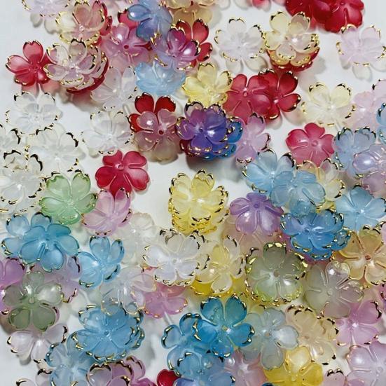 50Pcs Acrylic Cherry Blossom Beads Golden-Plated Flower Spacer Beads DIY Handmade Necklaces Bracelets Jewelry Making 5-Petal Floral Charms