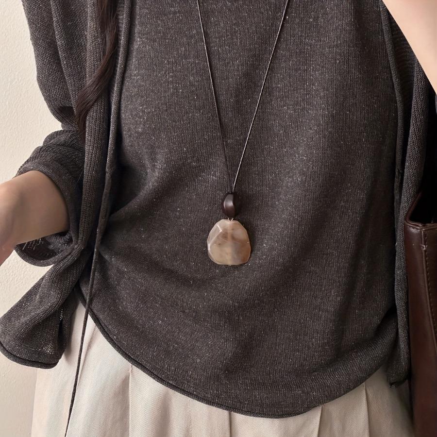 Style Lazy Pendant Long Necklace with Leather Cord, Vintage Versatile Layered Sweater Chain for Women'S Additions