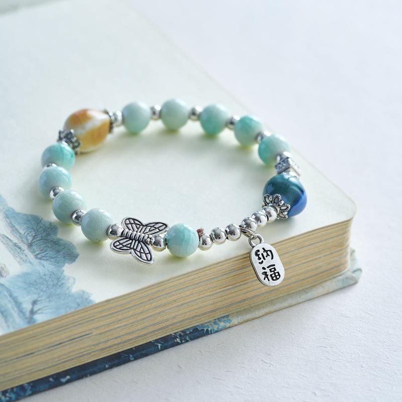 Armband aus Naturstein und Keramik im chinesischen Stil: Frisches, schlichtes Design für Studentinnen oder Damen