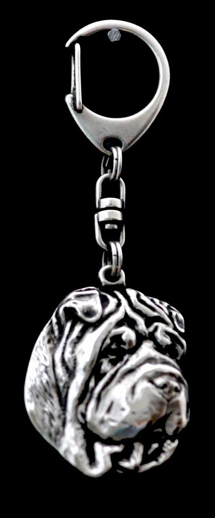 Shar Pei - Silver-plated key ring with dog, handbag decoration, backpack pendant by Art-Dog brand