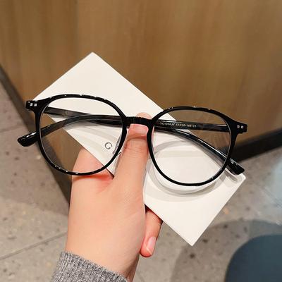 Fashion Retro Tr90 Black Frame Anti-Blue Light Glasses Frame Polygon Plain Large Frame Glasses