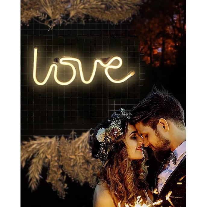 Love Letter Warm White LED Neon Sign Wedding Party Decoration USB & Battery Powered Aesthetic Night Lights Wall Art Neon Lamps for Girls'