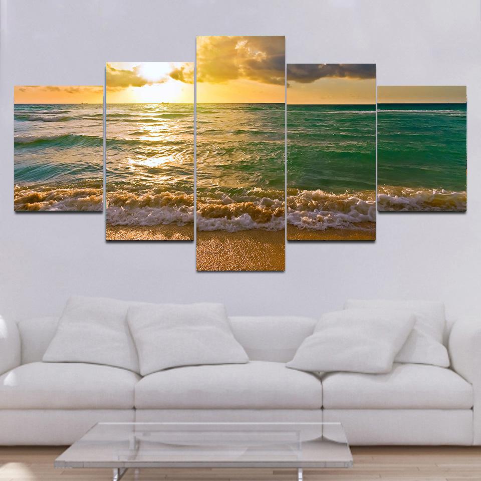 5 Pieces Natural Blue Beach Sunset Landscape Canvas Painting Seascape Posters And Prints Wall Art Pictures Home Decor No Frame