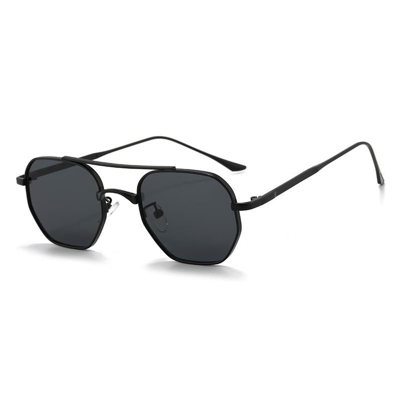 Custom Logo Retro Vintage Sunglasses  Women and Men New Designer Metal Eyewear with Champagne Gray Tea Frames Double Bridge&Acrylic