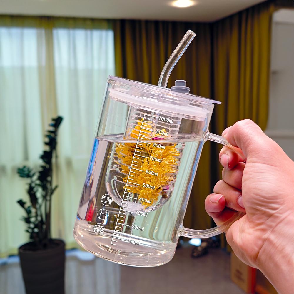 High Borosilie Glass Cup with Sc Large Capaci 000ml Tea Brewing Cup Heat Resistant Lid Included Home Use Water Cup