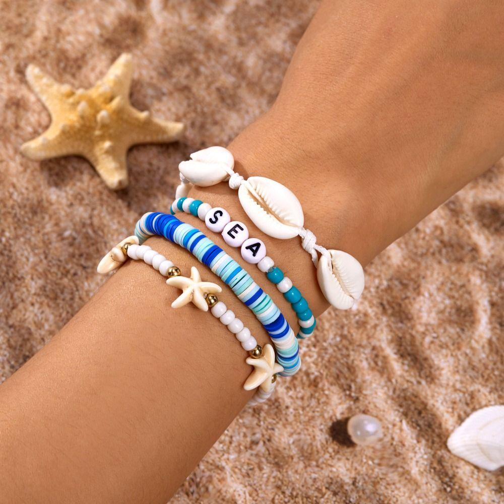 Jewelry Ocean Style Hand Chain Colorful Bohemia Bracelet Set Starfish Shell Bracelet Vacation