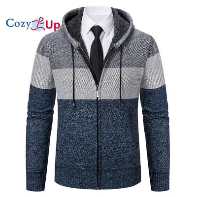 Herbst-Kapuzen-Warmpullover für Herren mit dicken und samtigen Herren-Strickpullovern, Patchwork-Jacke für Herren