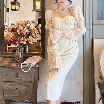 Long Sleeve Puff Sleeve Dress Women's Long High-end Spring Skirt