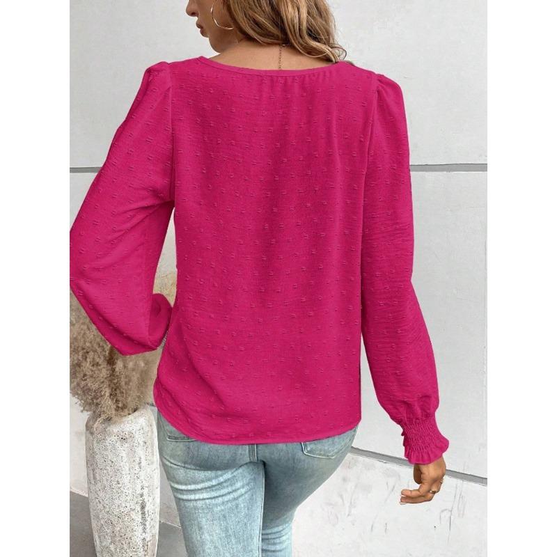 Women's Shirt Spring and Summer 2026 Round Neck Lace Casual Loose Women's Blouses Puff Sleeve Tops Vintage Elegant Solid Color Office Ladies Shirts