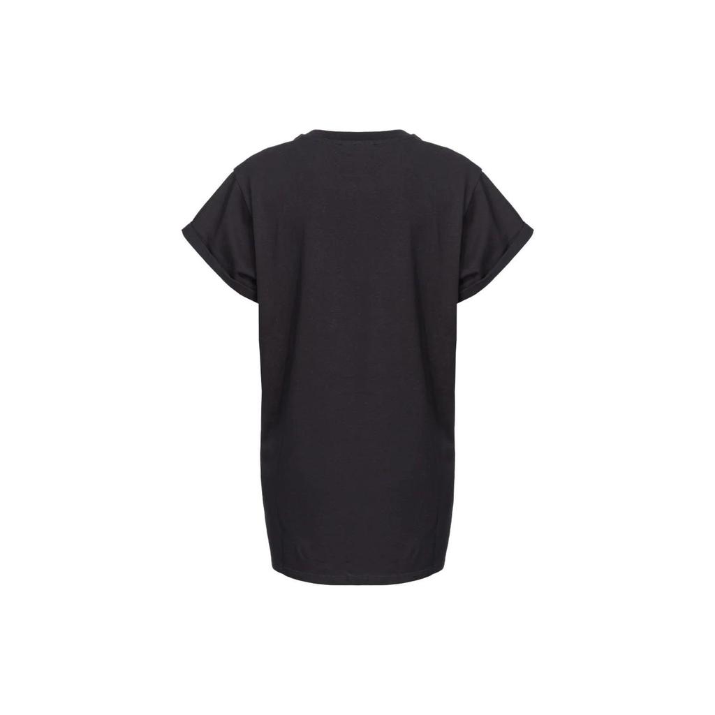 PINKO Letter Rhinestone Print Round Neck Straight Short Sleeve T-Shirt Women tops Black 103138A1P7-ZW1
