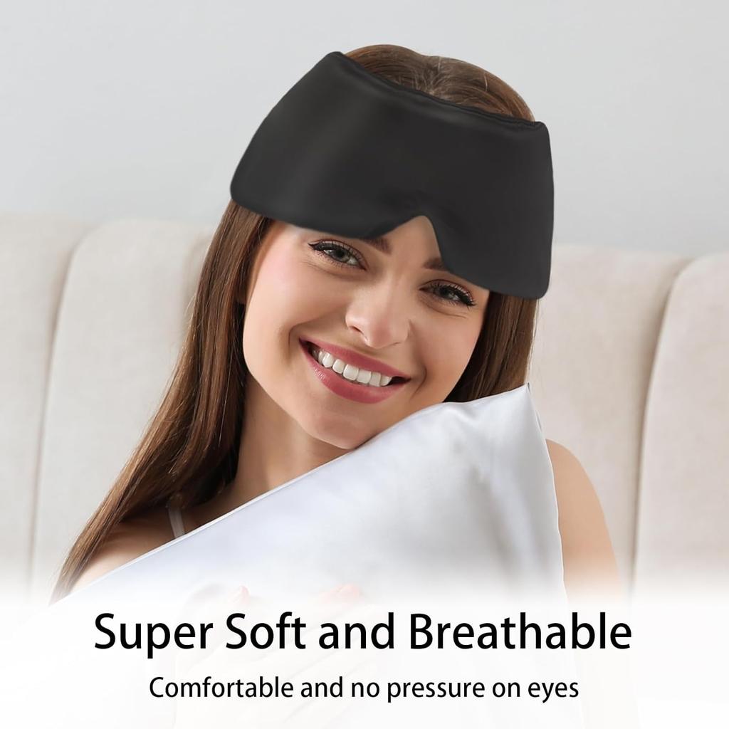 Sleep Mask Silk Eye Mask for Women Men, Soft Sleeping Mask Fully Light Blocking Night Blindfold, Eye Shade Cover with Adjustable Band Wide Velcro,
