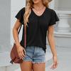 Damen Mode V-Ausschnitt Locker Kurzarm T-Shirt Top