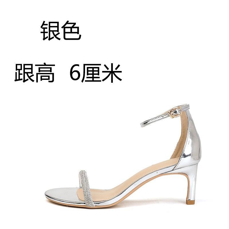 SW strass noir été 2025 nouvelles sandales à bride unique en strass stiletto bout ouvert polyvalentes talons hauts femmes