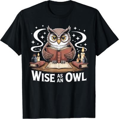 Wise As an Owl Reading Ancient Scrolls T-Shirt(4)