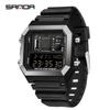 Sanda Luminous Waterproof Teen Alarm Watch - Square Electronic Sports Countdown Timer
