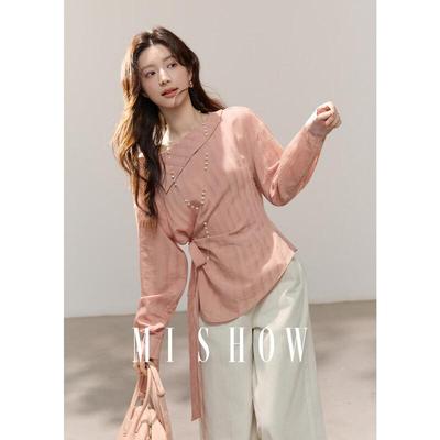 Mixiu Women's 2026 Spring Textured Tie-Waist Blouse