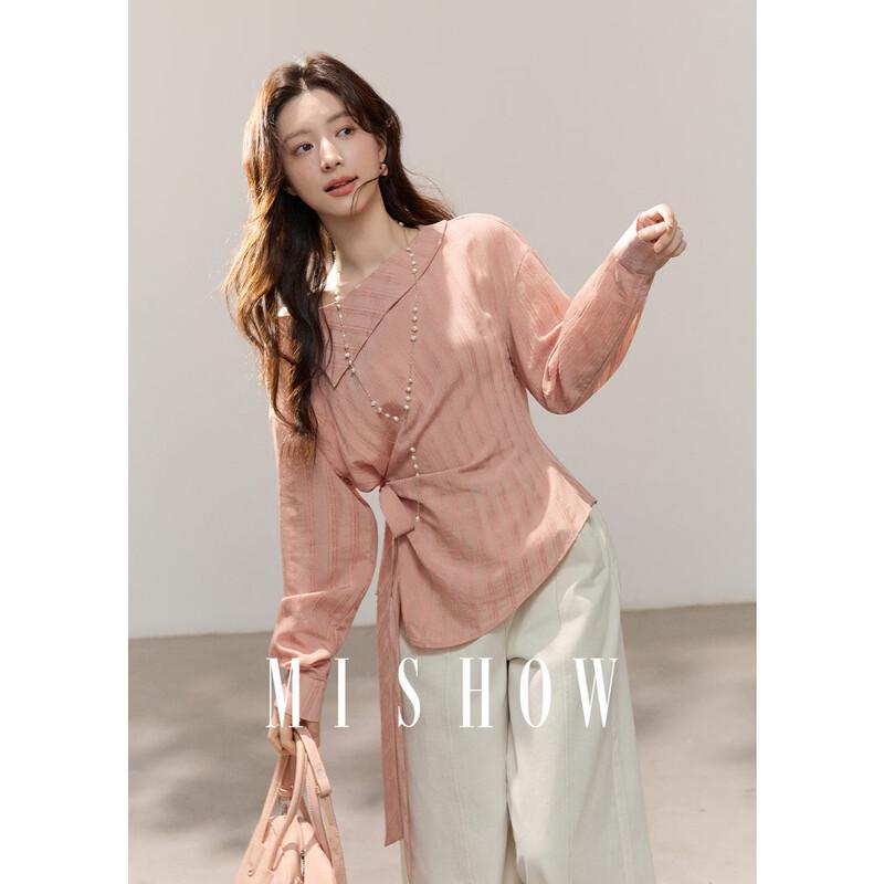 Mixiu Women s 2026 Spring Textured Tie-Waist Blouse M