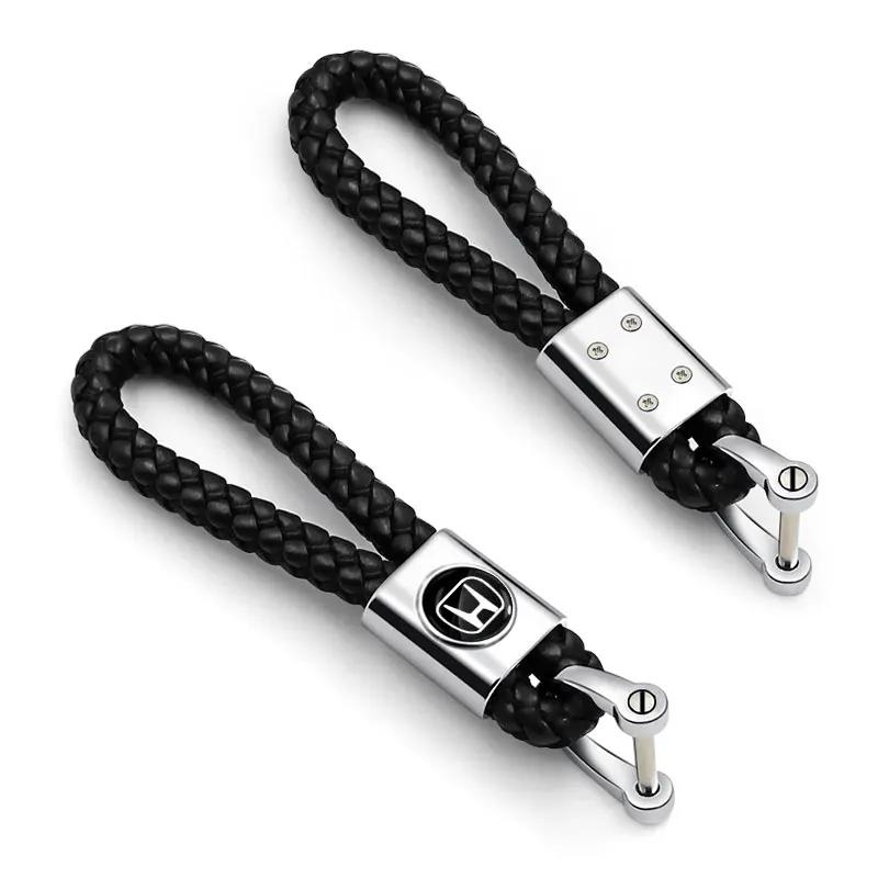 2025 Car New Honda Metal+Braided Car Key Chain Key Ring Key Lanyard Car Emblem For Honda Civic Mugen Accord Odyssey JAZZ CRV Fit