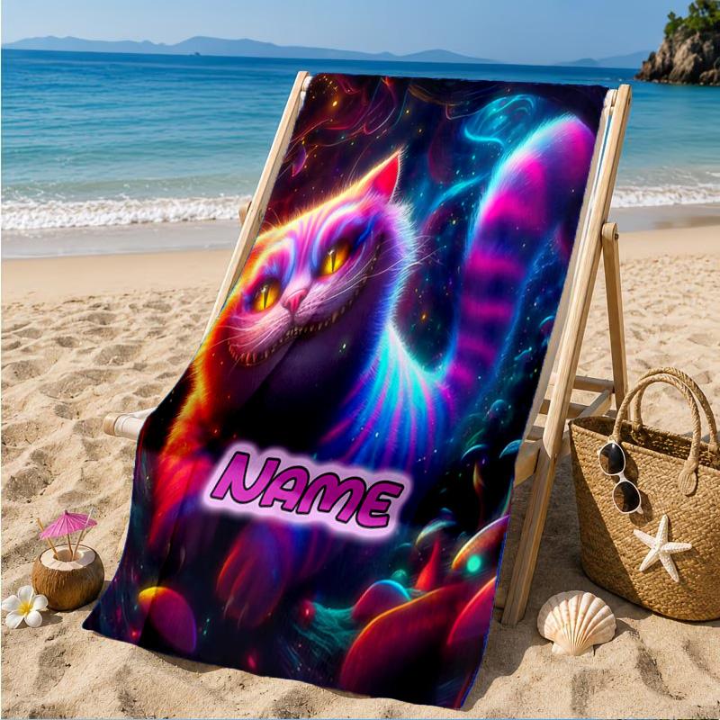 Custom Name che-shire cat Beach Towel Microfiber Beach Towel, Lightweight and Quick-Dry, for Summer Travel, Swimming Pool Gift