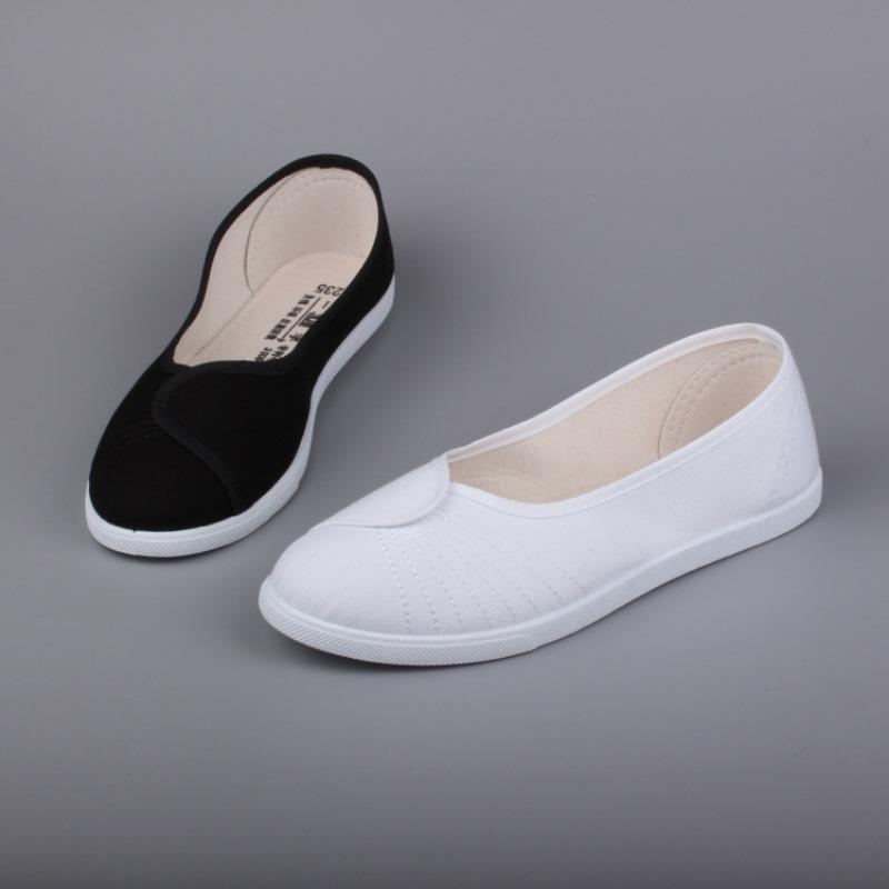 One Brand Nurse Shoes Women's White Wedge Heel Soft Sole New Little White Shoes Autumn and Winter Old Beijing Cloth Shoes Flat Sole