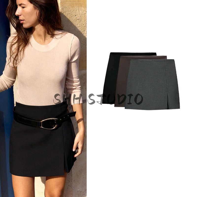 Spring New Women's Clothing Commute Leisure Easiest for Match High Waist Slit Hemline at Hem Design Short Pantskirt 1608041