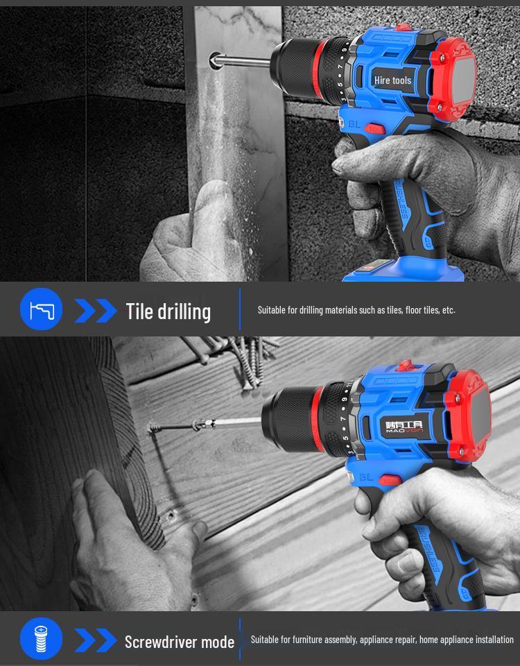 Compact Rechargeable Brushless Motor Drill: Multi-Function Impact Tool for Home Use