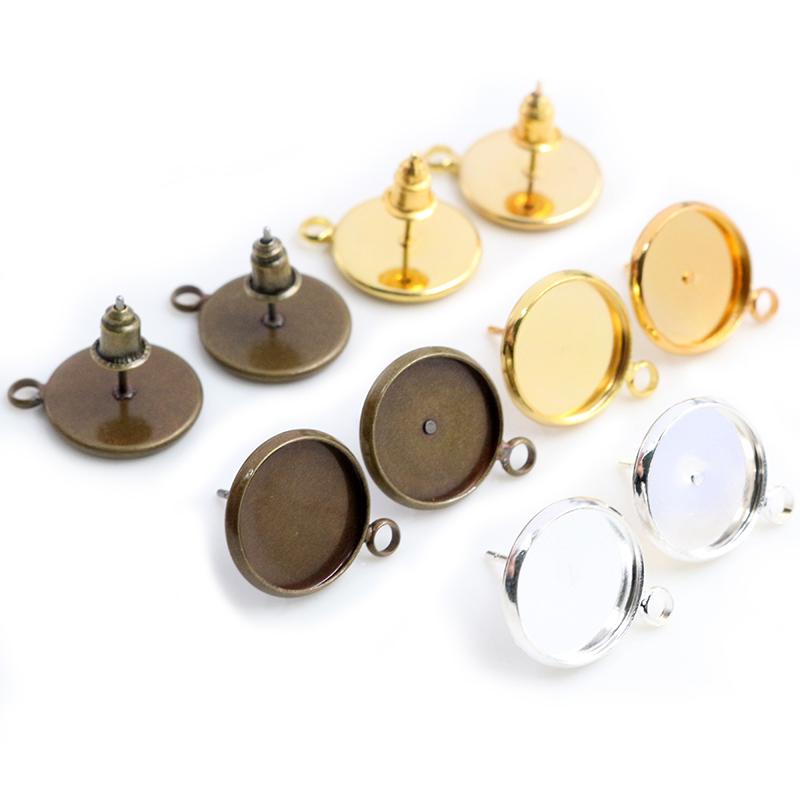 8-16mm 10pcs Bronze Silver Gold Colors Earring Studs,Earrings Blank/Base,Fit 8-16mm Glass Cabochons,Buttons;Earring Bezels