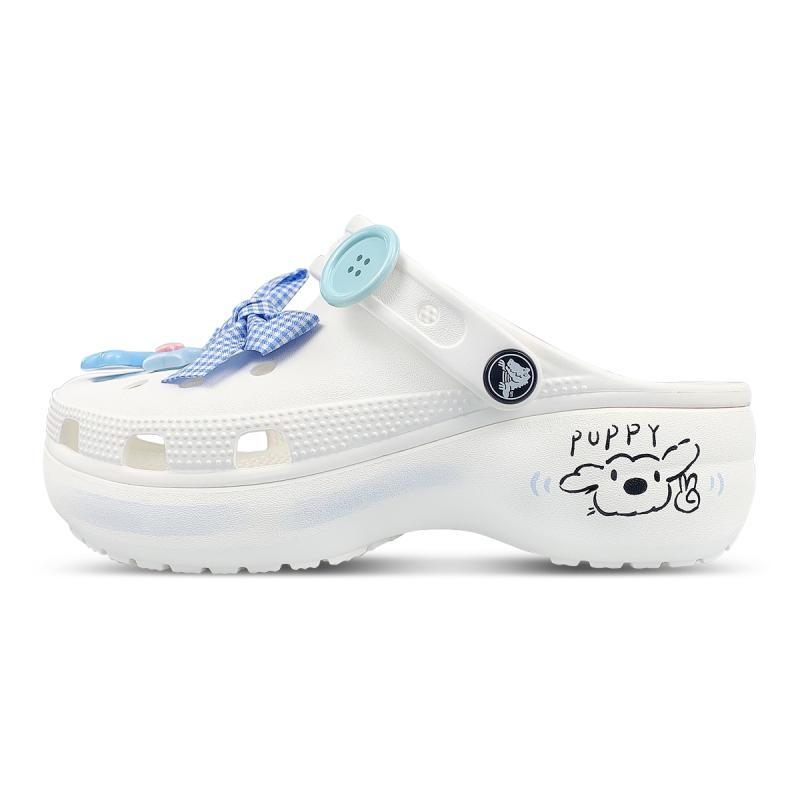 Crocs Classic Platform Clog Classic Cloud Crocs Vintage Gift Box Line Bier Puppy Button Bow All the Way Flowers Women's White Blue