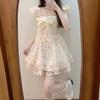 French Sweet Wind Small Flying Sleeves Floral Dress Women's Summer Small Bow Waist On the Run Princess Short Skirt