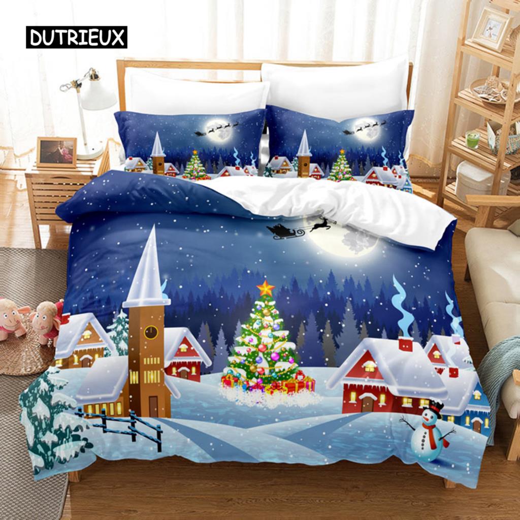 Noel Yatak Takımı Nevresim Polyester Yorgan Kılıfı Yastık Kılıfı 3D Queen King Çift Full İkiz Tek 3 Parça 2 Parça Yatak Odası