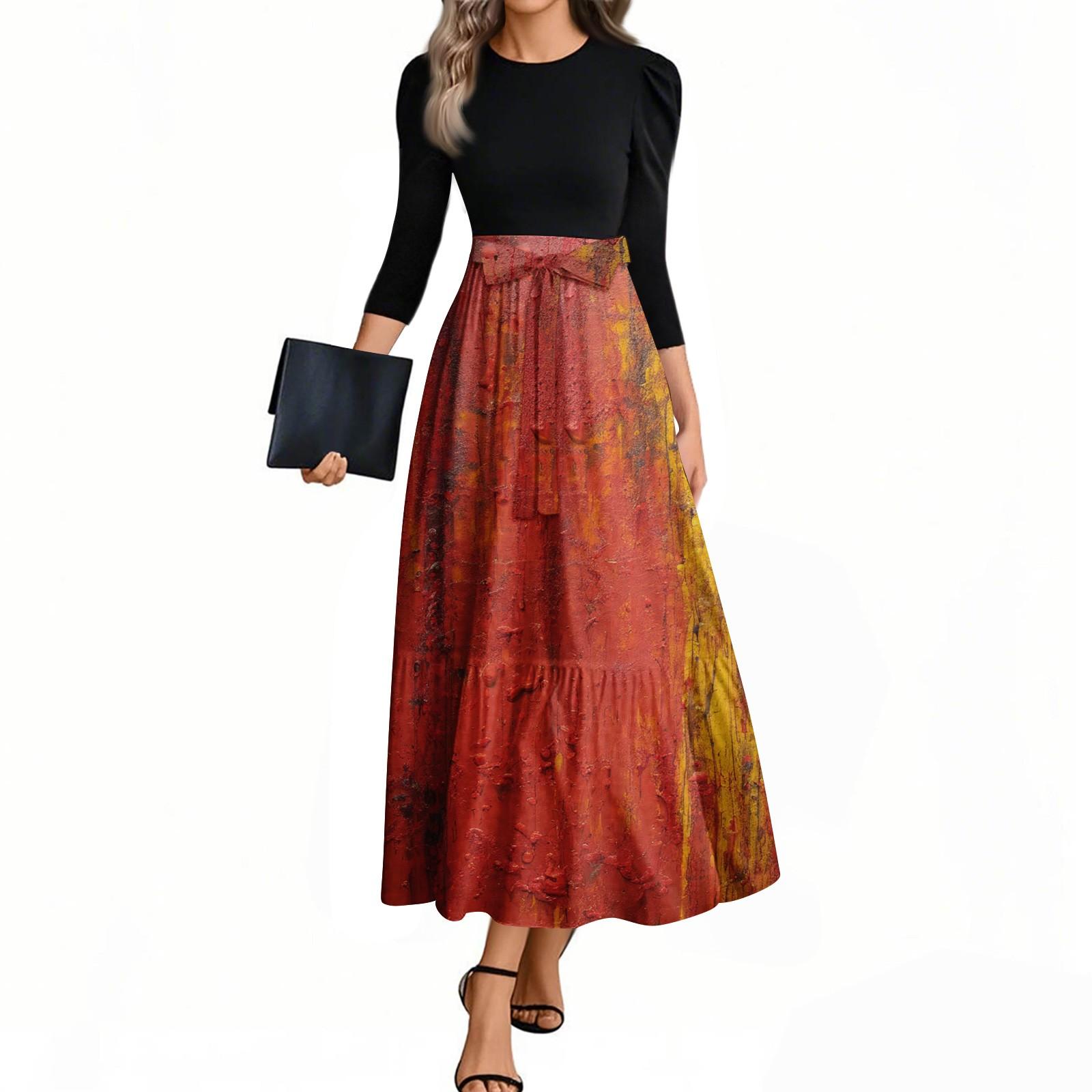 

Женские модные повседневные платья с поясом, рукавом три четверти, круглым вырезом, с принтом на Хэллоуин, элегантные, с темпераментом L