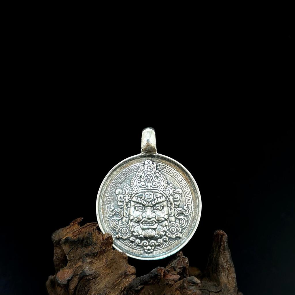 S925 Sterling Silver Double-Sided Yellow Wealth God Pendant - Ethnic Style Trigrams Amulet for Men