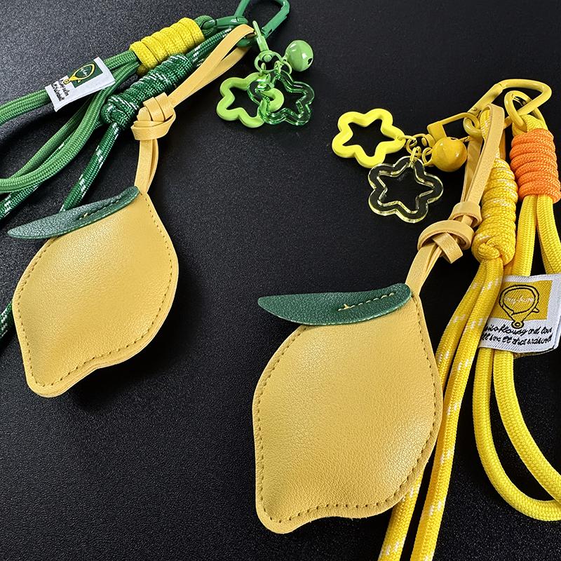 Yogodlns Pendentif Sac à Dos Citron en Similicuir d'Été Ornement de Sac à Main Tissé en Nylon