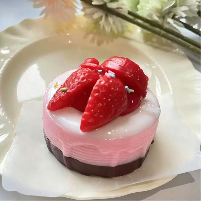 Soft Food Shaped Squeeze Toy Cute Strawberry Mousse Cake Design Stress Relief Toy for Desk Decor Relaxation Use