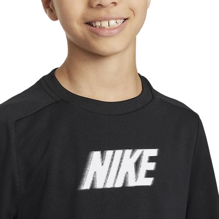 Nike Solid Color Letter Print Round Neck Long Sleeve T-Shirt Kids Tops Black FD3925-010