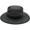 Foreign Trade Export Hand-Woven Black White Panama Flat Top Top Hat Women'S Summer Vacation Beach Straw Hat Travel