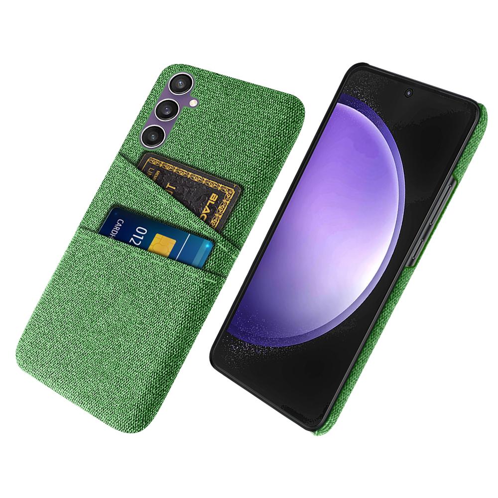 

For Samsung Galaxy S24 Case Anti-Scratch Phone Cover PC+Cloth Shell with 2 Card Slots Green