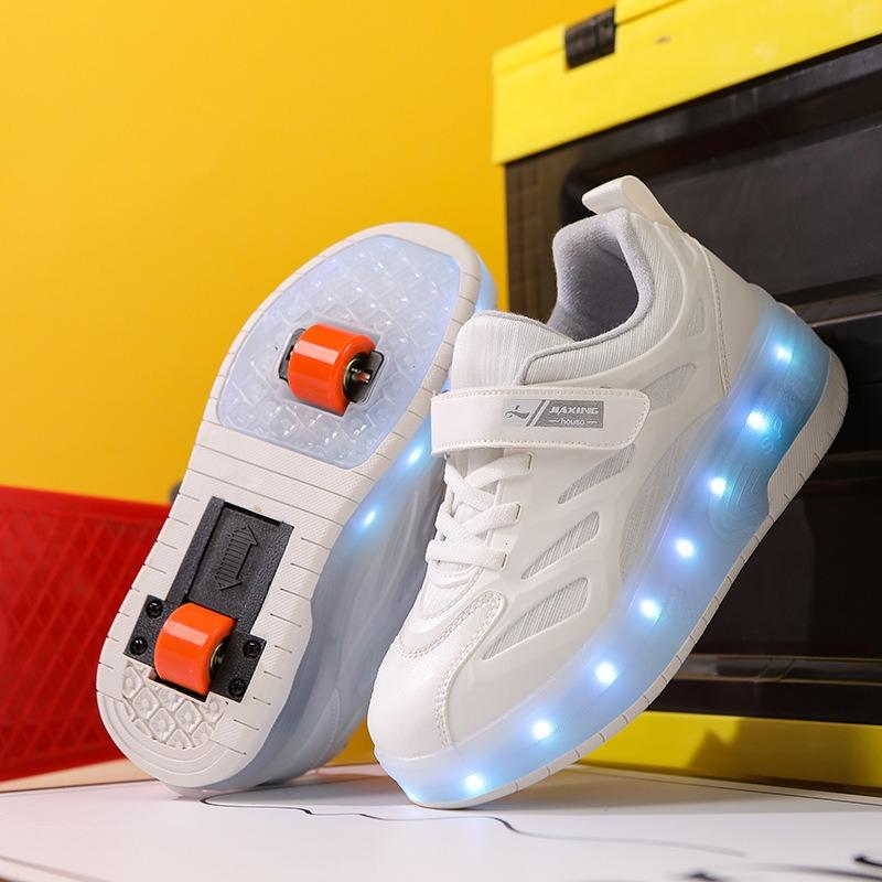 

Кроссовки-ролики с двойным колесом, обувь с пряжкой, спортивная обувь 225, новые детские светящиеся кроссовки с зарядкой на весну и осень, спортивные ролики 38