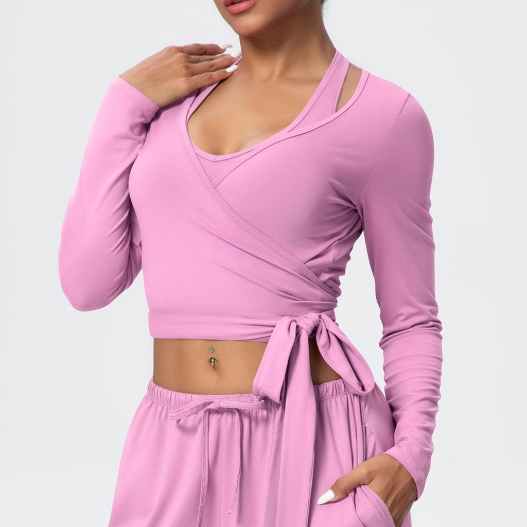 European & American Breathable Wide-Leg Pants with Fitness Halter & Strappy Long-Sleeve Yoga Top
