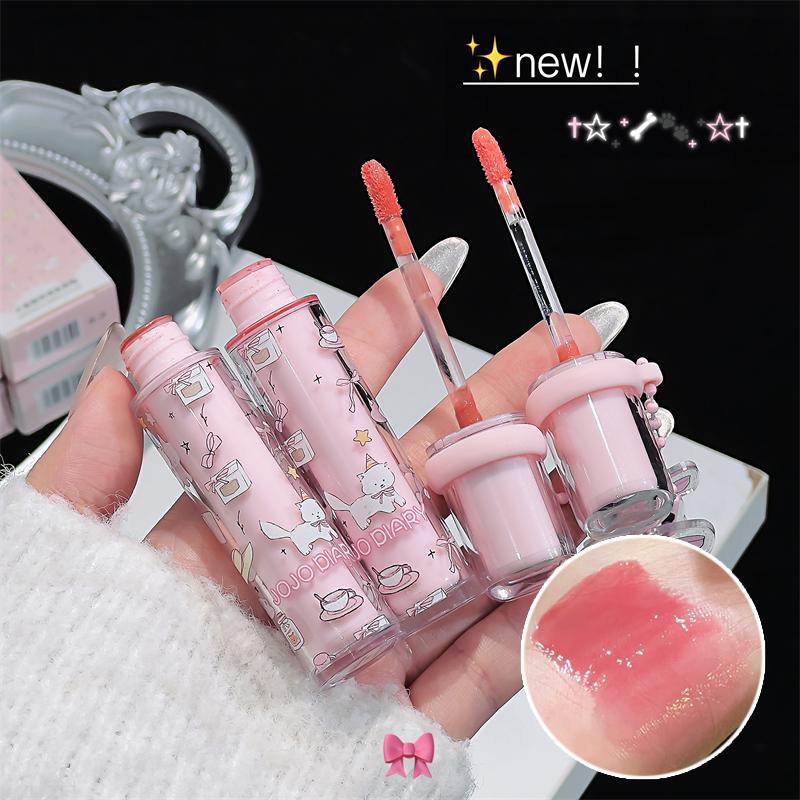 Cartoon Cat Mirror Lip Gloss Moisturizing Spring & Summer Lipstick Watery Translucent Clear Jelly Lip Oil Glass Tinted Lip Glaze