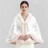 Damen Gestricktes Cape mit Perlenknöpfen Kunstpelzkragen Warmer Bedruckter Schal Winter