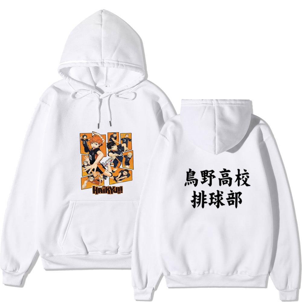 Haikyuu Karasuno High Volleyball Club Front Comic Characters Back Chinese Text Unisex Fleece Hoodie Anime Long Sleeve Pullover Sweatshirt