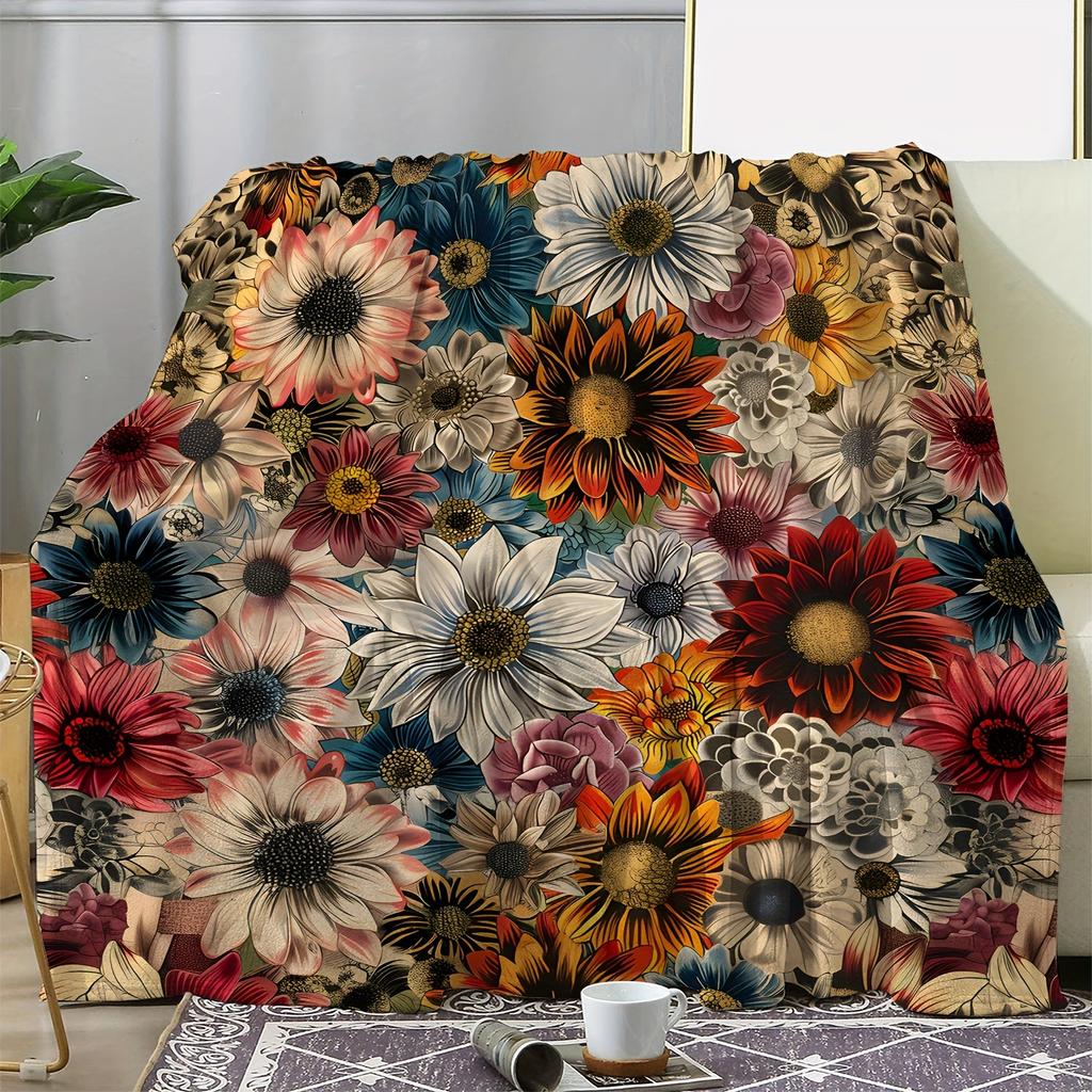 Vintage Floral Print Flannel Throw Blanket - Soft, Warm & Cozy for Couch, Bed, Car, Office, Camping | All-Season Gift Blanket,