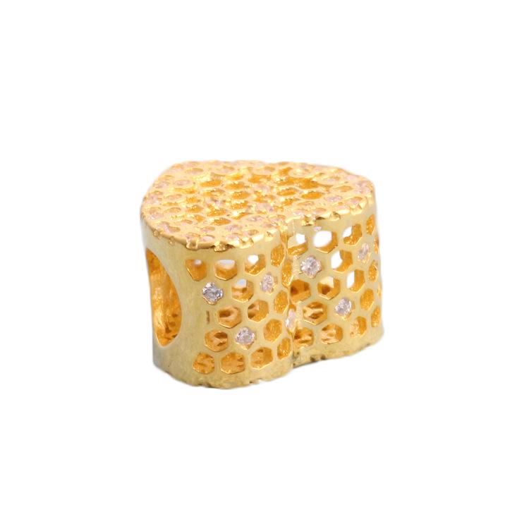 S925 Sterling Silver Gold-Plated Honeycomb Lace Bead Accessories for Women