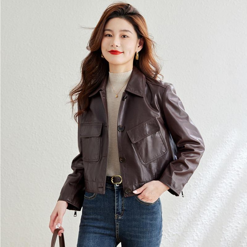 Fashionable Women's Genuine Leather Jackets for Women Spring New Short Sheepskin Versatile Coats for Small People Trendy