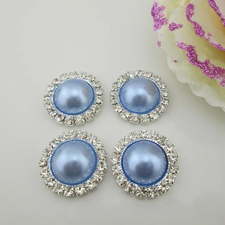 5pcs Round Clear Rhinestone 16 Colors Pearl Metal Shank Buttons (21mm)