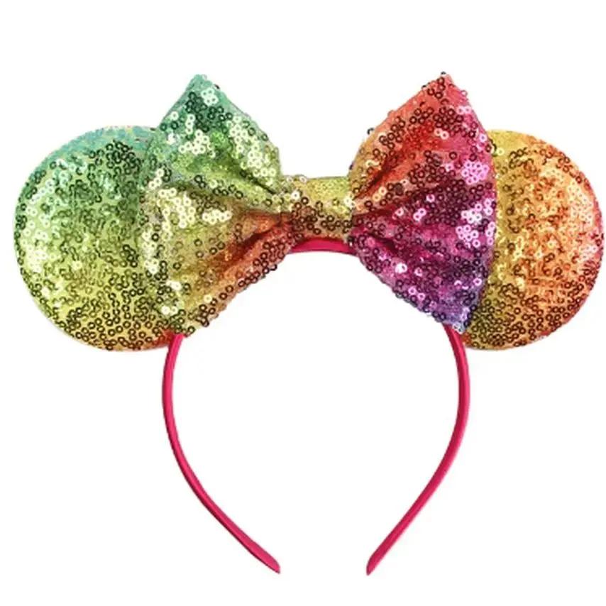 Mouse Ears Headband For Girls Adults 5'' Sparkly Sequin Bow Hairband Festival Party Travel DIY Hair Accessories