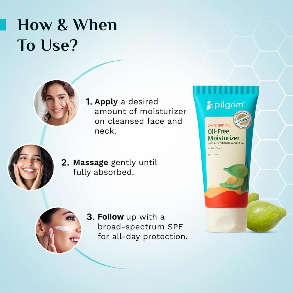 Pilgrim 2% Vitamin C Oil Free Moisturizer For Oily Acne Prone Skin Lightweight Daily Face Cream 50 G Hydrating