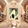 Black Cat Ufo Graphic Tshirts Japanese Cat Alien Graphic Tee Unisex Unisex Cotton Short Sleeve Printed Tshirts Streetwear Tops
