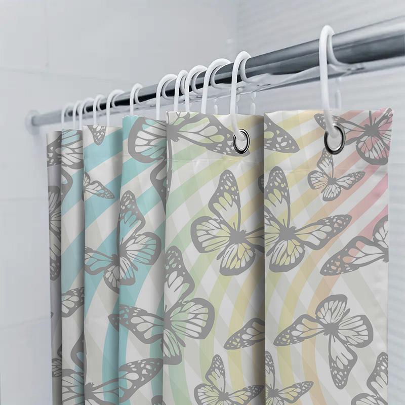 Bathroom Decor Shower Curtain With Butterfly Print Waterproof Fabric Black Rod Pocket For Home Bathroom Accessories Decoration B